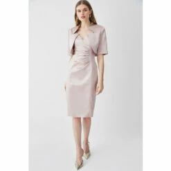 Cheap ๐ KarenMillen Italian Structured Satin Notch Neck Cover Up Jacket For Female ๐งจ