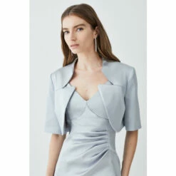 Cheap 😍 KarenMillen Italian Structured Satin Notch Neck Cover Up Jacket For Female 🧨 -Karen Millen Sales unnamed file 3651
