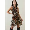 Budget 🌟 KarenMillen Animal Shirred Halter Woven Mini 👗 Dress For Female ✨