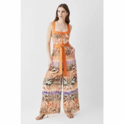 Coupon ✔️ KarenMillen Top Stitch Mixed Animal Woven Jumpsuit For Female 👍