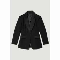 Best Pirce 💯 KarenMillen Italian Wool Satin Tailored Single Breasted Tux Jacket For Female 🎉 -Karen Millen Sales unnamed file 3672