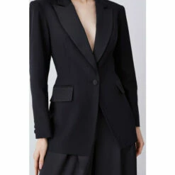 Best Pirce 💯 KarenMillen Italian Wool Satin Tailored Single Breasted Tux Jacket For Female 🎉 -Karen Millen Sales unnamed file 3673