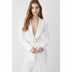 Best Pirce 💯 KarenMillen Italian Wool Satin Tailored Single Breasted Tux Jacket For Female 🎉 -Karen Millen Sales unnamed file 3675