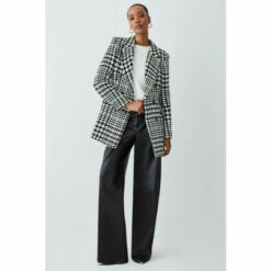 Brand new 🌟 KarenMillen Italian Wool Mix Check Double Breast Short 🧥 Coat For Female 👏