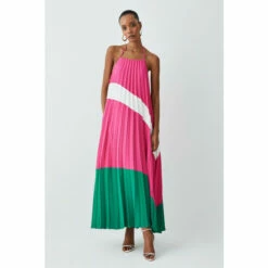 Best Pirce 🎉 KarenMillen Soft Tailored Pleated Halter Neck Maxi 👗 Dress For Female 😍
