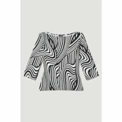 Wholesale 🎉 KarenMillen Half Sleeve Slash Neck Printed Viscose Blend T-shirt For Female 😉 -Karen Millen Sales unnamed file 3737