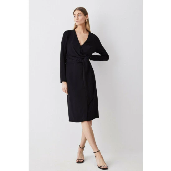 Coupon ๐งจ KarenMillen Premium Lightweight Fluid Crepe Drape Wrap Midi ๐ Dress For Female โจ 1 Coupon ๐งจ KarenMillen Premium Lightweight Fluid Crepe Drape Wrap Midi ๐ Dress For Female โจ