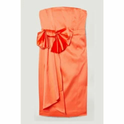 Best Sale 🥰 KarenMillen Italian Structured Satin Bandeau Bow Detail Pencil Midi 👗 Dress For Female 🛒 -Karen Millen Sales unnamed file 3751