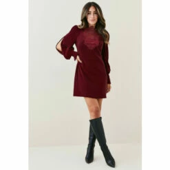 New 🎉 KarenMillen Lydia Millen Guipure Lace Velvet Mini For Female 😉