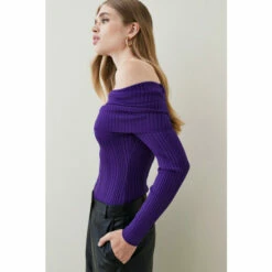 New 🎉 KarenMillen Deep Bardot Rib Knit Jumper For Female 👍