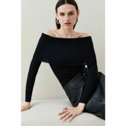 New 🎉 KarenMillen Deep Bardot Rib Knit Jumper For Female 👍 -Karen Millen Sales unnamed file 3771