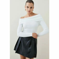 New 🎉 KarenMillen Deep Bardot Rib Knit Jumper For Female 👍 -Karen Millen Sales unnamed file 3772