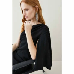 Budget ✔️ KarenMillen Compact Viscose Cape Pencil Midi 👗 Dress For Female 🥰 -Karen Millen Sales unnamed file 3816