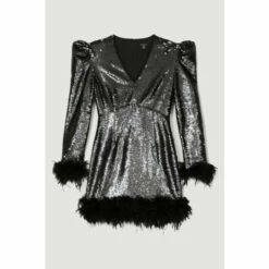 Discount 🥰 KarenMillen Feather & Sequin Strong Shoulder Mini 👗 Dress For Female 🤩 -Karen Millen Sales unnamed file 3859