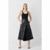 Best Sale 🔥 KarenMillen Belted Pleat Detail Leather Midi 👗 Skirt For Female 🤩