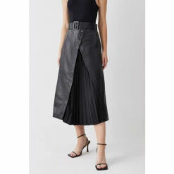 Best Sale 🔥 KarenMillen Belted Pleat Detail Leather Midi 👗 Skirt For Female 🤩 -Karen Millen Sales unnamed file 3882
