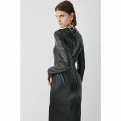Coupon 🎁 KarenMillen Leather Corset Detail Sleeved Midi Pencil 👗 Dress For Female 😍 -Karen Millen Sales unnamed file 3886