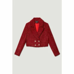 Outlet ⭐ KarenMillen Tweed Gold Button Cropped Frayed Edge Jacket For Female 🔥 -Karen Millen Sales unnamed file 3900