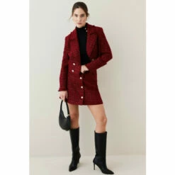 Outlet ⭐ KarenMillen Tweed Gold Button Cropped Frayed Edge Jacket For Female 🔥 -Karen Millen Sales unnamed file 3901