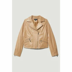 Best Pirce 🤩 KarenMillen Tall Leather Signature Biker Jacket For Female 🎁 -Karen Millen Sales unnamed file 3914