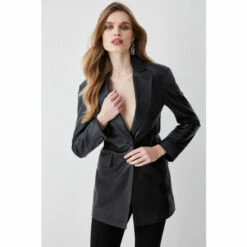 Buy ✨ KarenMillen Leather Strong Shoulder Blazer Jacket For Female 🔔 -Karen Millen Sales unnamed file 3931