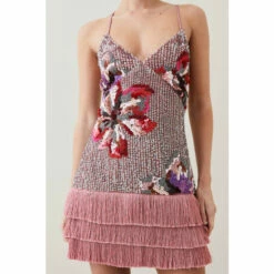 Coupon ✔️ KarenMillen Petite Mixed Sequin & Beaded Fringed Mini 👗 Dress For Female 😉