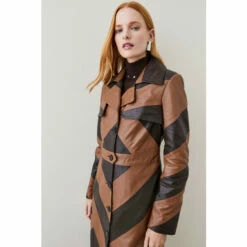 Promo ❤️ KarenMillen Leather Colour Block Statement Trench 🧥 Coat For Female ✨ -Karen Millen Sales unnamed file 3949