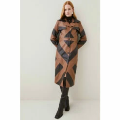 Promo ❤️ KarenMillen Leather Colour Block Statement Trench 🧥 Coat For Female ✨ -Karen Millen Sales unnamed file 3950