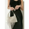 Discount 🔥 KarenMillen Diamante Fringe Satin Shoulder Bag For Female 🛒