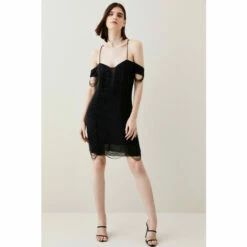 Cheap 🧨 KarenMillen Draped Jet Beading Bardot Mini 👗 Dress For Female ❤️ -Karen Millen Sales unnamed file 3978