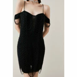 Cheap 🧨 KarenMillen Draped Jet Beading Bardot Mini 👗 Dress For Female ❤️ -Karen Millen Sales unnamed file 3979