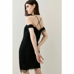 Cheap 🧨 KarenMillen Draped Jet Beading Bardot Mini 👗 Dress For Female ❤️ -Karen Millen Sales unnamed file 3981