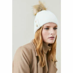 Promo โค๏ธ KarenMillen Military Trim Eyelash Knit Cable Pom Hat For Female โจ
