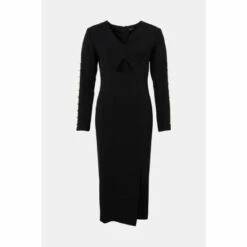 Discount 🔥 KarenMillen Compact Viscose Cut-out Stud Sleeve Pencil Midi 👗 Dress For Female 😀 -Karen Millen Sales unnamed file 3997