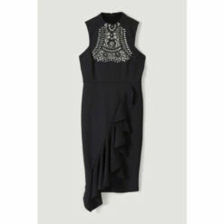 Coupon 👏 KarenMillen Embellished Ruffle Figure Form Crepe Midi 👗 Dress For Female 🎉 -Karen Millen Sales unnamed file 4049