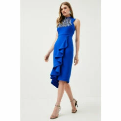Coupon 👏 KarenMillen Embellished Ruffle Figure Form Crepe Midi 👗 Dress For Female 🎉 -Karen Millen Sales unnamed file 4052