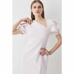 Deals 🛒 KarenMillen Compact Stretch Viscose Drape Detail Pencil Midi 👗 Dress For Female ✨