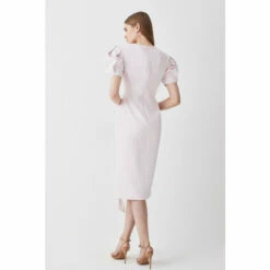 Deals 🛒 KarenMillen Compact Stretch Viscose Drape Detail Pencil Midi 👗 Dress For Female ✨ -Karen Millen Sales unnamed file 4058
