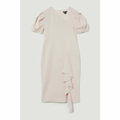 Deals 🛒 KarenMillen Compact Stretch Viscose Drape Detail Pencil Midi 👗 Dress For Female ✨ -Karen Millen Sales unnamed file 4059