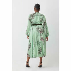New 🎁 KarenMillen Plus Size Floral 🔨 Hammered Satin Woven Wrap Midi 👗 Dress For Female 🔥 -Karen Millen Sales unnamed file 4064
