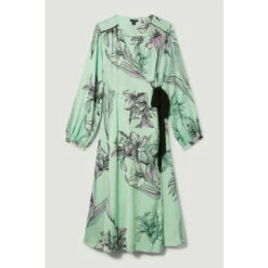 New 🎁 KarenMillen Plus Size Floral 🔨 Hammered Satin Woven Wrap Midi 👗 Dress For Female 🔥 -Karen Millen Sales unnamed file 4065