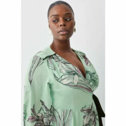 New 🎁 KarenMillen Plus Size Floral 🔨 Hammered Satin Woven Wrap Midi 👗 Dress For Female 🔥 -Karen Millen Sales unnamed file 4066