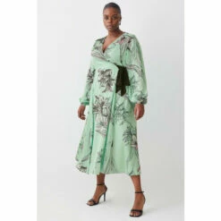 New 🎁 KarenMillen Plus Size Floral 🔨 Hammered Satin Woven Wrap Midi 👗 Dress For Female 🔥 -Karen Millen Sales unnamed file 4067