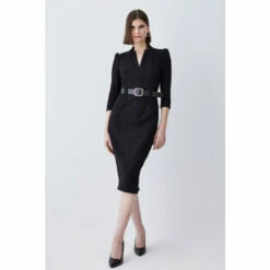Brand new ⭐ KarenMillen Petite Structured Crepe Belted Forever Midi 👗 Dress For Female 😍 -Karen Millen Sales unnamed file 4085