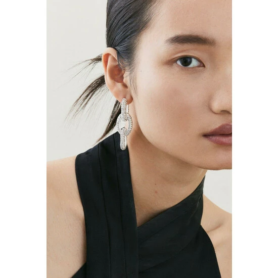 Discount 👏 KarenMillen Silver Plated Chain Linked Diamante Earrings For Female 🔥 1 Discount 👏 KarenMillen Silver Plated Chain Linked Diamante Earrings For Female 🔥