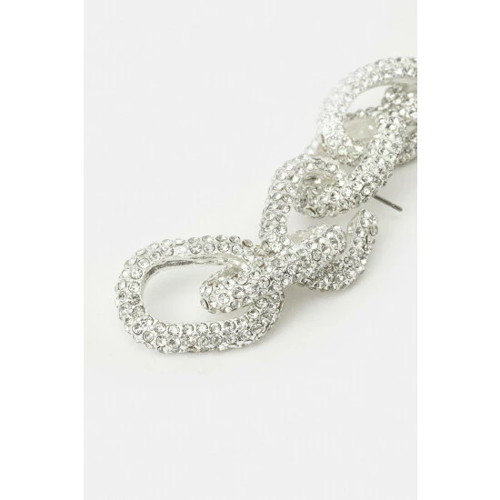 Discount 👏 KarenMillen Silver Plated Chain Linked Diamante Earrings For Female 🔥 4 Discount 👏 KarenMillen Silver Plated Chain Linked Diamante Earrings For Female 🔥 - Image 4