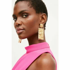 Brand new 😍 KarenMillen Gold Plated Rectangular Statement Earrings For Female 😉 -Karen Millen Sales unnamed file 4096