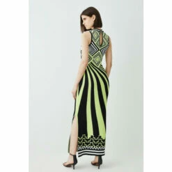 Brand new 😉 KarenMillen Embellished Stripe Jacquard Knitted Maxi Column 👗 Dress For Female 😉 -Karen Millen Sales unnamed file 4099