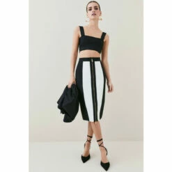 New 🛒 KarenMillen Colour Block Bandage Zip Front Pencil 👗 Skirt For Female 🎉