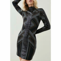 Best deal ✨ KarenMillen Sparkle Jacquard Sequin Panel Knit Mini 👗 Dress For Female 🥰